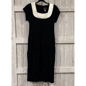 VINTAGE Virgo II Full Length Maxi Dress Womens Size 8 Black Pleated Collar Zip